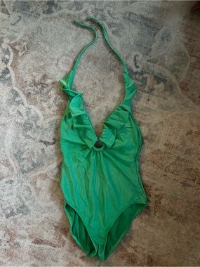 Lilly Pulitzer Emerald Green Ruffle V-Neck One-Piece Swimsuit